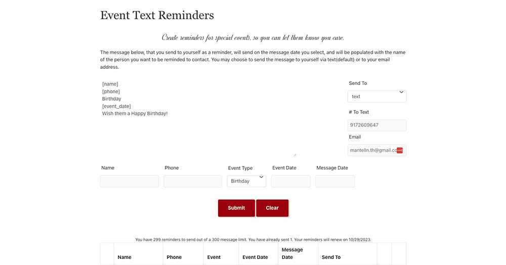 letthemknow.com text reminders page